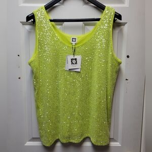 Sequin Knit Tank Top - Neon Yellow Green 1X